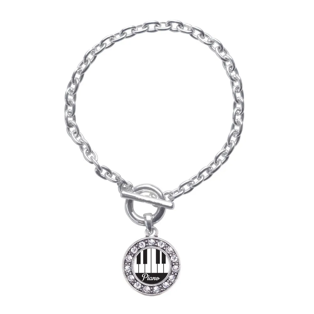 Silver Piano Lovers Circle Charm Toggle Bracelet