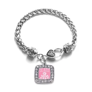 Silver Pink Class of 2020 Square Charm Braided Bracelet