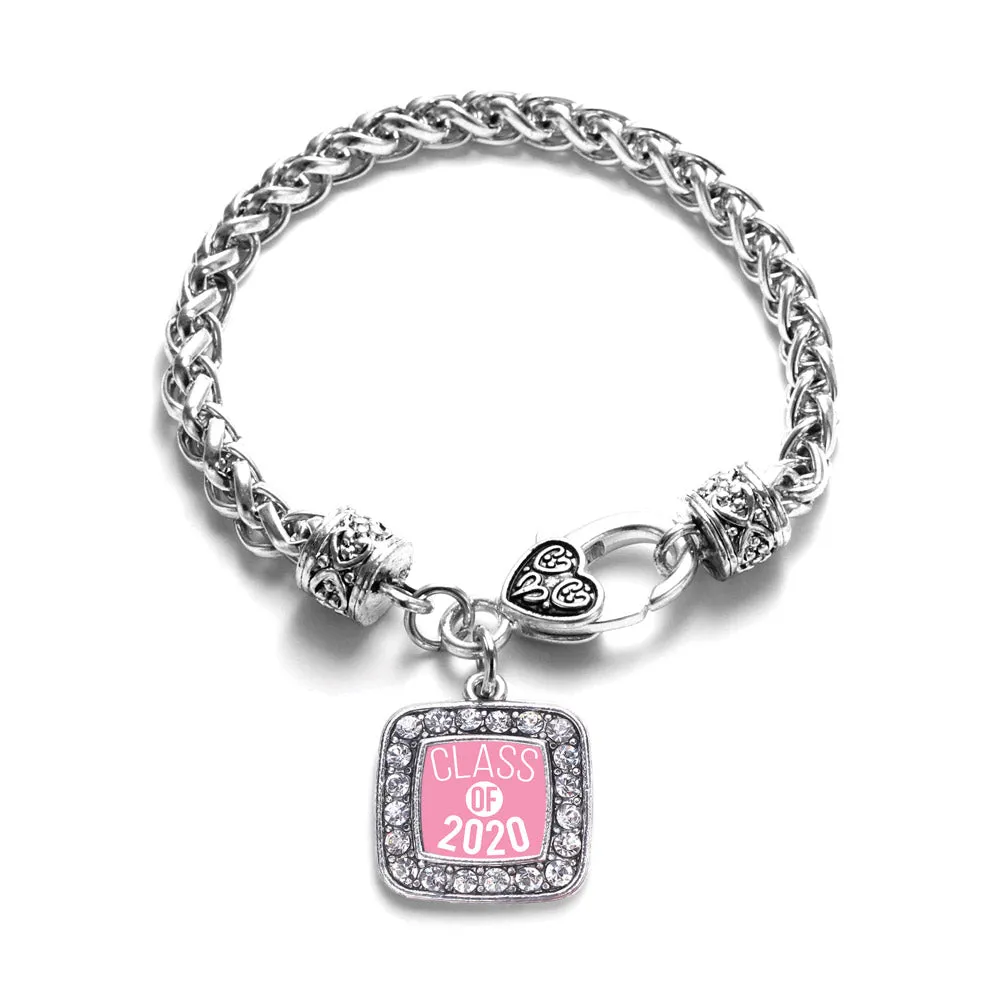 Silver Pink Class of 2020 Square Charm Braided Bracelet