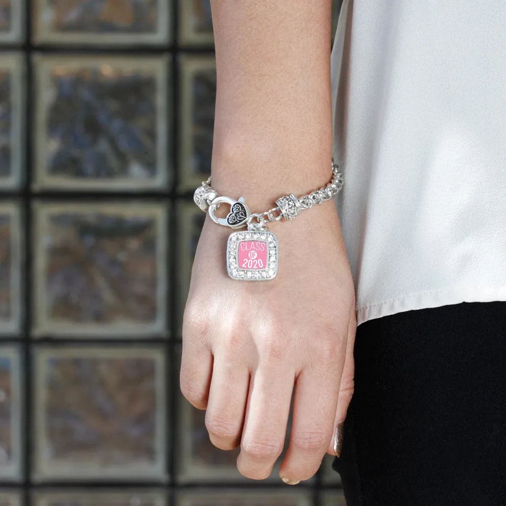 Silver Pink Class of 2020 Square Charm Braided Bracelet