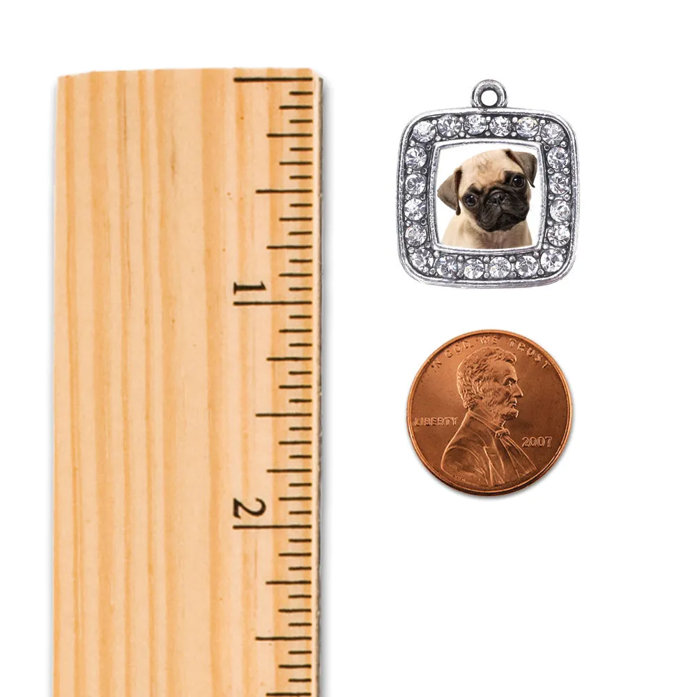 Silver Pug Square Charm Braided Bracelet