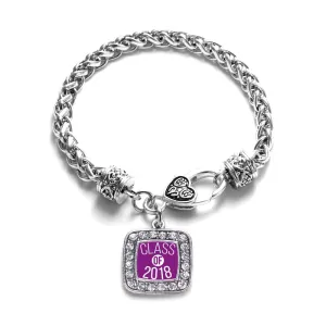Silver Purple Class of 2018 Square Charm Braided Bracelet