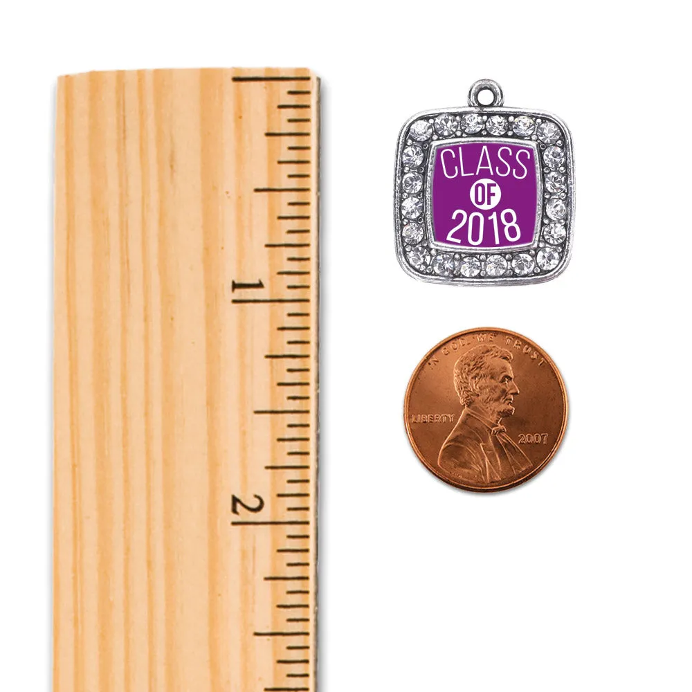 Silver Purple Class of 2018 Square Charm Braided Bracelet