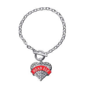 Silver Red Banner Head Elf Pave Heart Charm Toggle Bracelet
