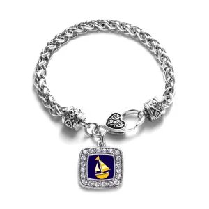 Silver Sailboat Square Charm Braided Bracelet