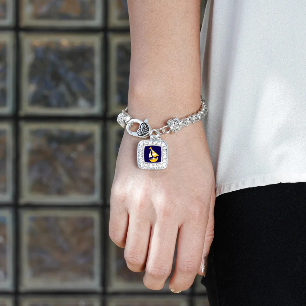 Silver Sailboat Square Charm Braided Bracelet