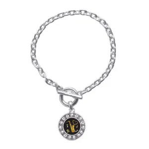 Silver Saxophone Circle Charm Toggle Bracelet