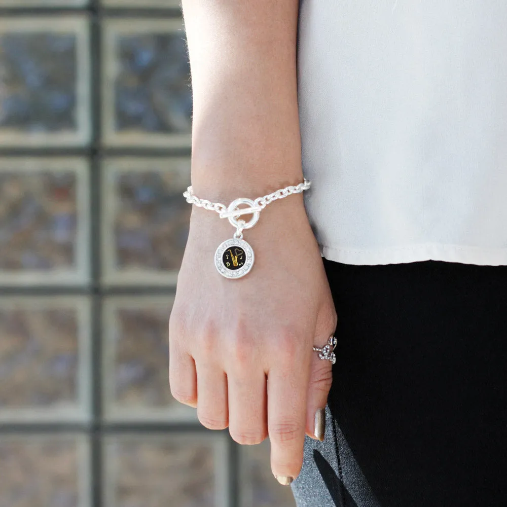 Silver Saxophone Circle Charm Toggle Bracelet