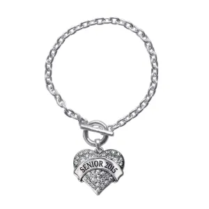 Silver Senior 2015 Pave Heart Charm Toggle Bracelet