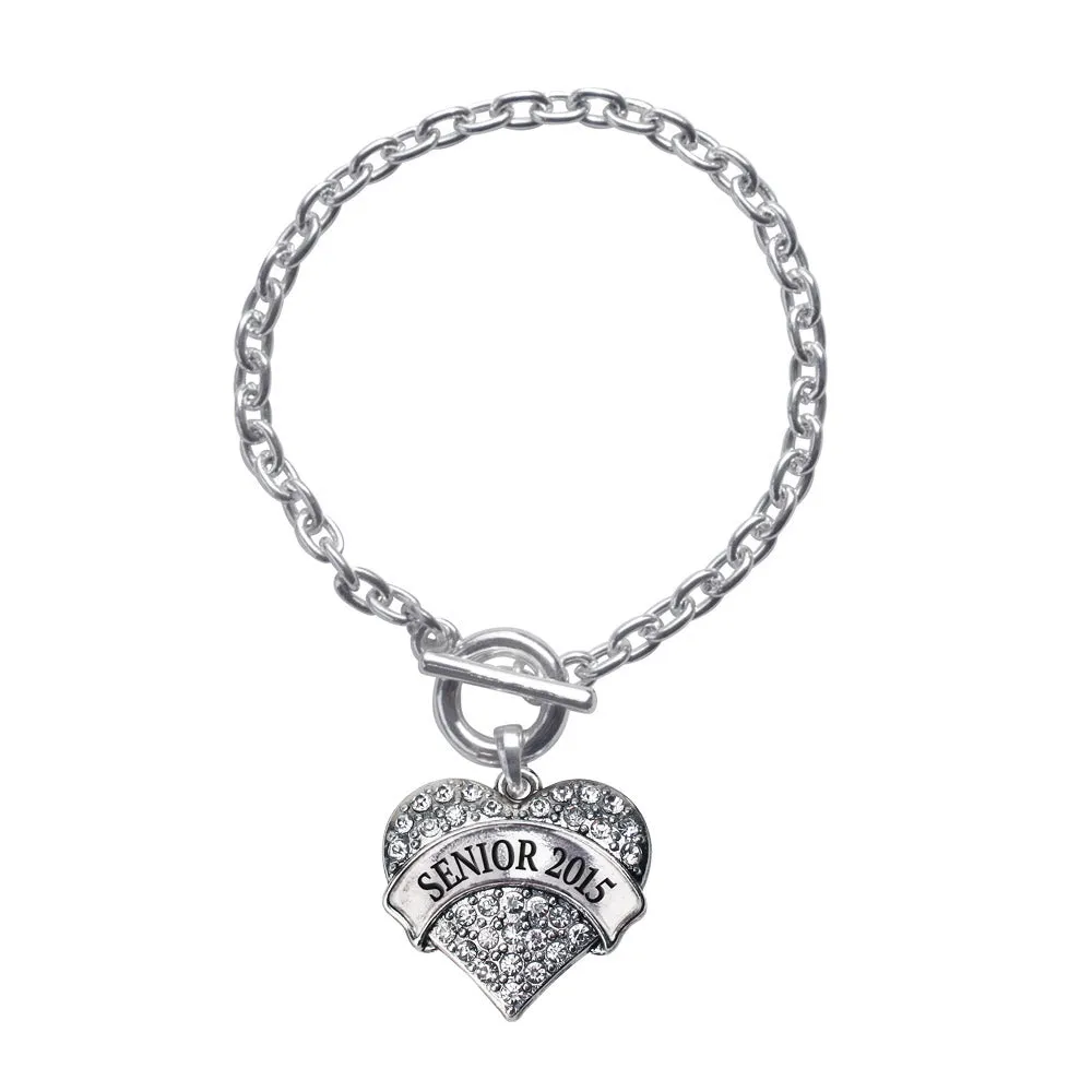 Silver Senior 2015 Pave Heart Charm Toggle Bracelet
