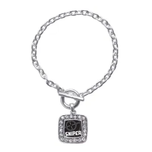 Silver Sniper Square Charm Toggle Bracelet