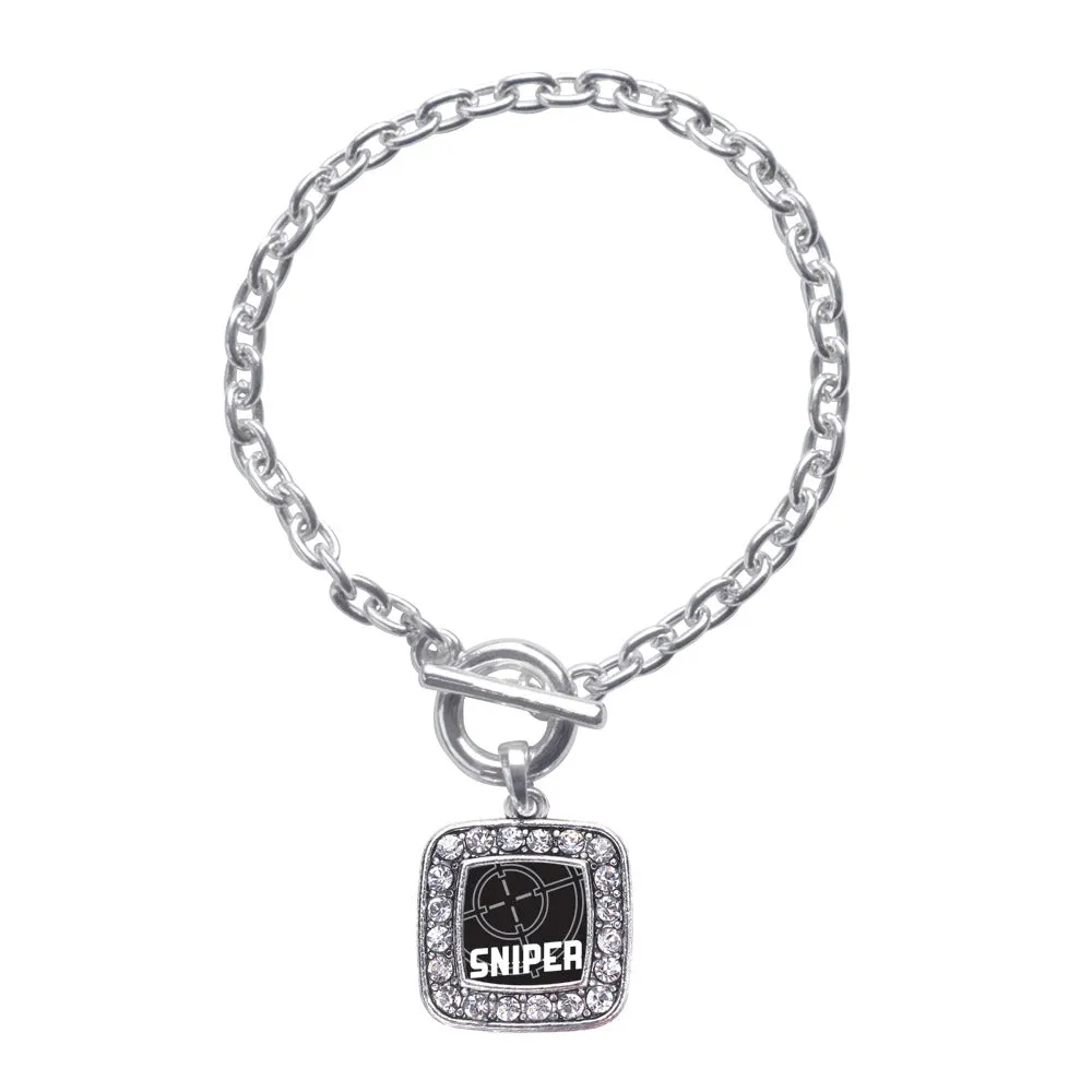 Silver Sniper Square Charm Toggle Bracelet