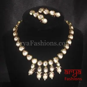 Single line Kundan Necklace with Pearl Beads