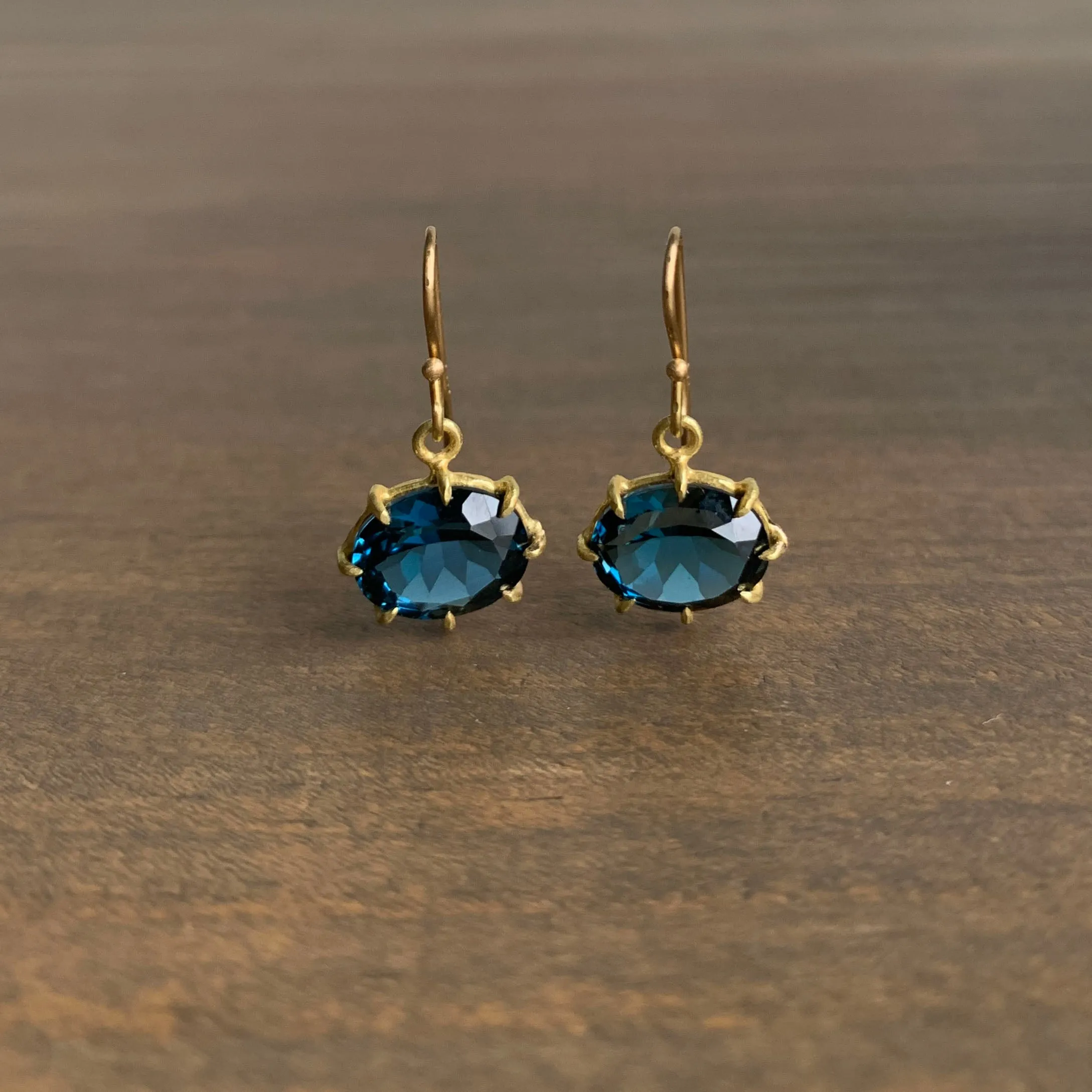 Small Faceted Oval London Blue Topaz Earrings