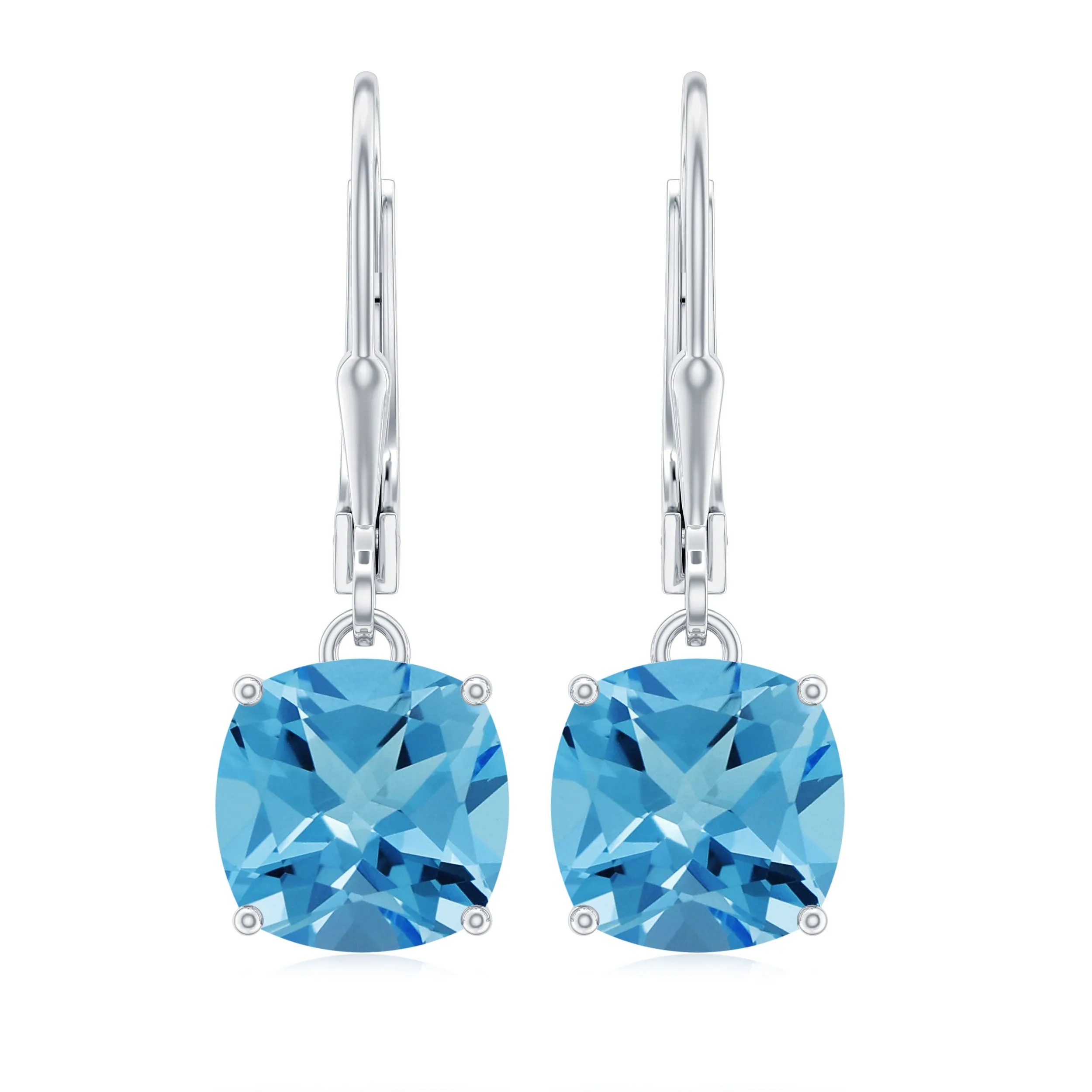 Solitaire Swiss Blue Topaz Lever Back Earrings
