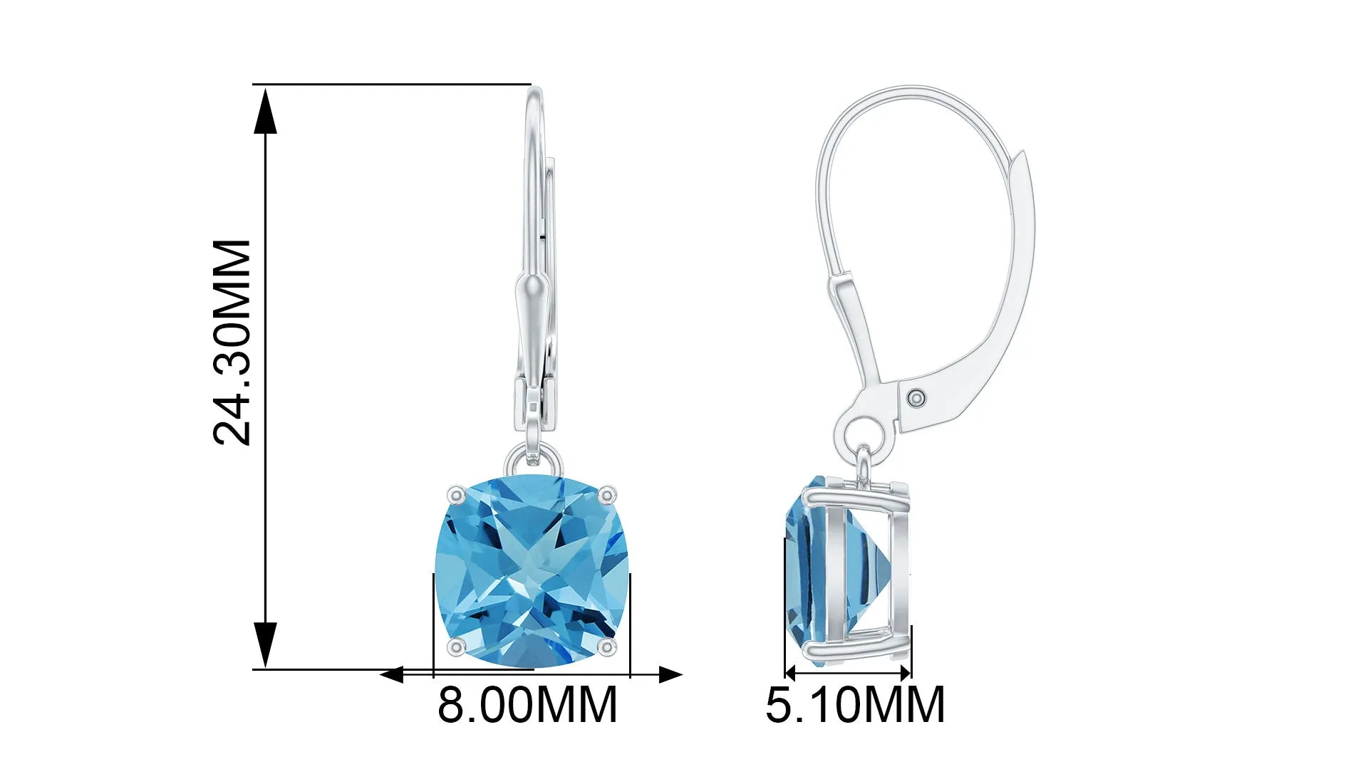 Solitaire Swiss Blue Topaz Lever Back Earrings