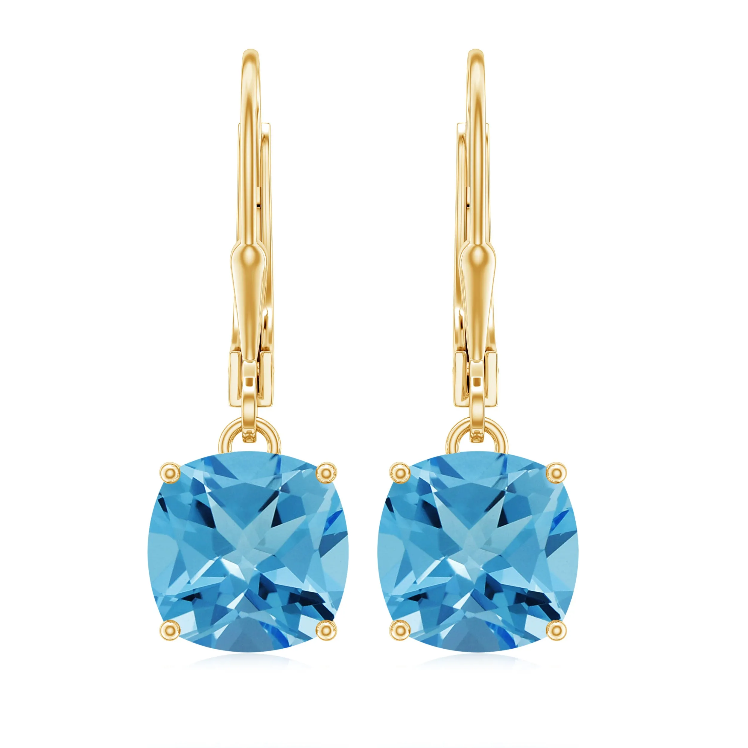 Solitaire Swiss Blue Topaz Lever Back Earrings