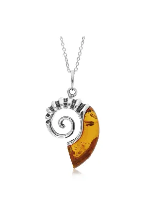 Sterling Silver Amber Ammonite Pendant