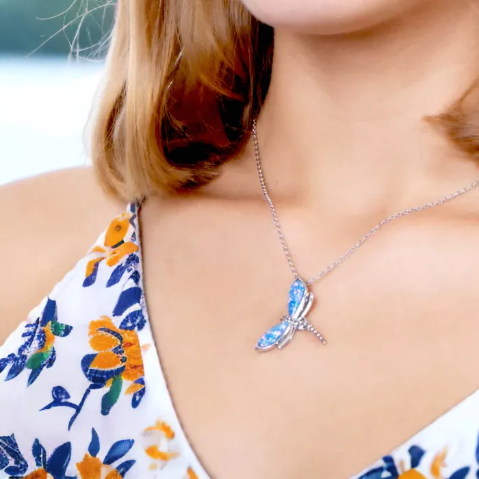 Sterling Silver Blue Opal Dragonfly Pendant Necklace by Alamea