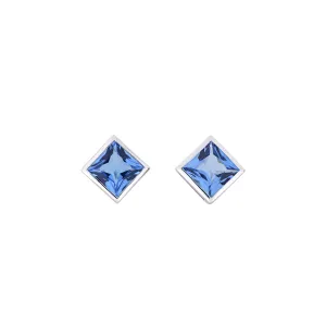 Sterling Silver Princess Cut Blue Topaz Stud Earrings