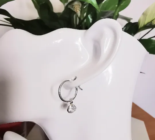 Sterling Silver White Topaz Hoop Earrings