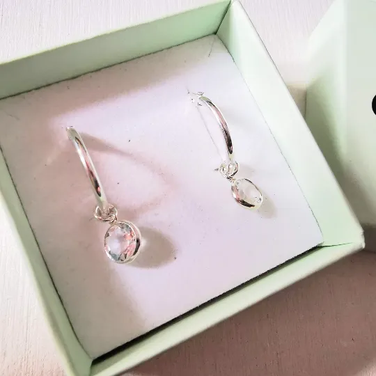 Sterling Silver White Topaz Hoop Earrings