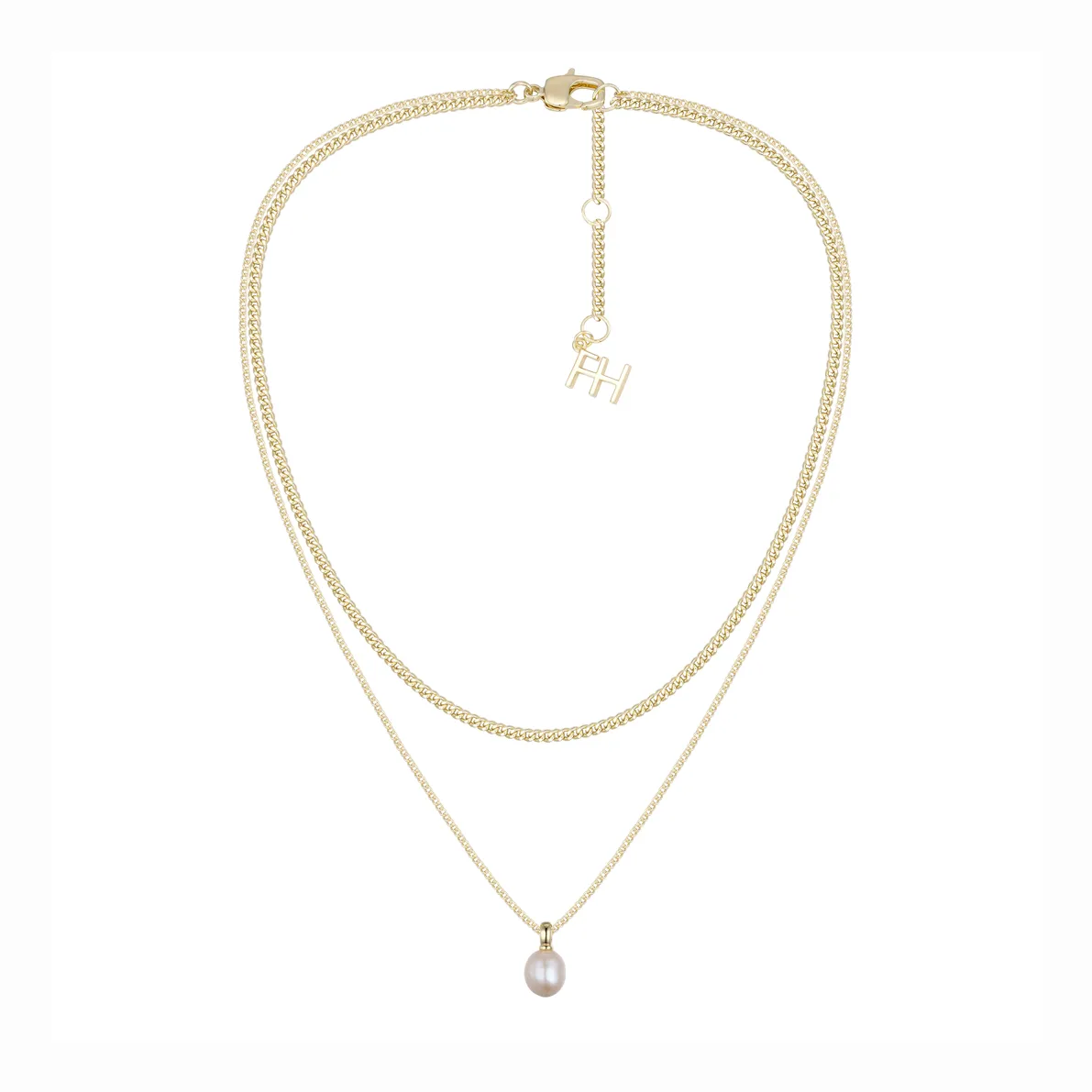 Stevie Double Chain Necklace - Freshwater Pearl
