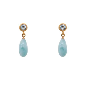 Stud Drop Topaz and Larimar Earrings 24K Fair Trade Gold Vermeil