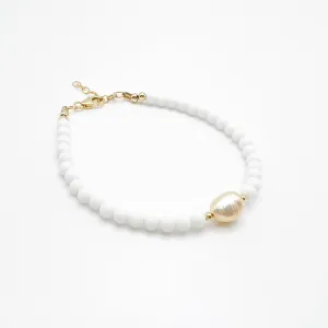Sunrise Dainty White Jade Pearl Beaded Gold Filled Bracelet