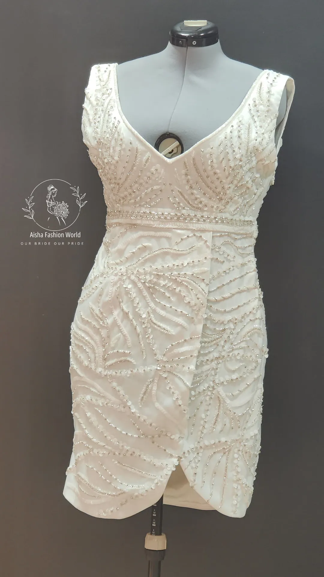 Timeless exquisite mini wrap offwhite dress