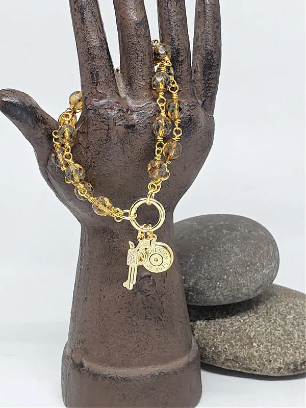 Tortoise Gold Beaded Circle Clip Ring Gold Bullet Charm Bracelet
