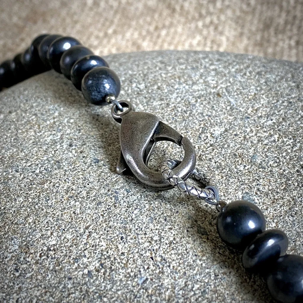 Tribal Style Necklace, Waterfall, Black Shungite & Recycled African Glass