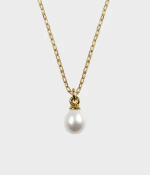 Vermeer Pearl Drop Necklace / 9ct Yellow Gold / Pear Shaped White Pearl