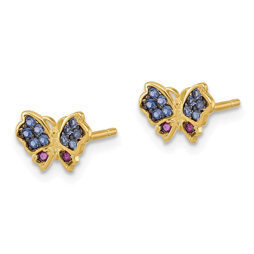 Yellow & Black Plated Silver Blue Nano Crystal .04 Lab Created Ruby Butterfly Earrings