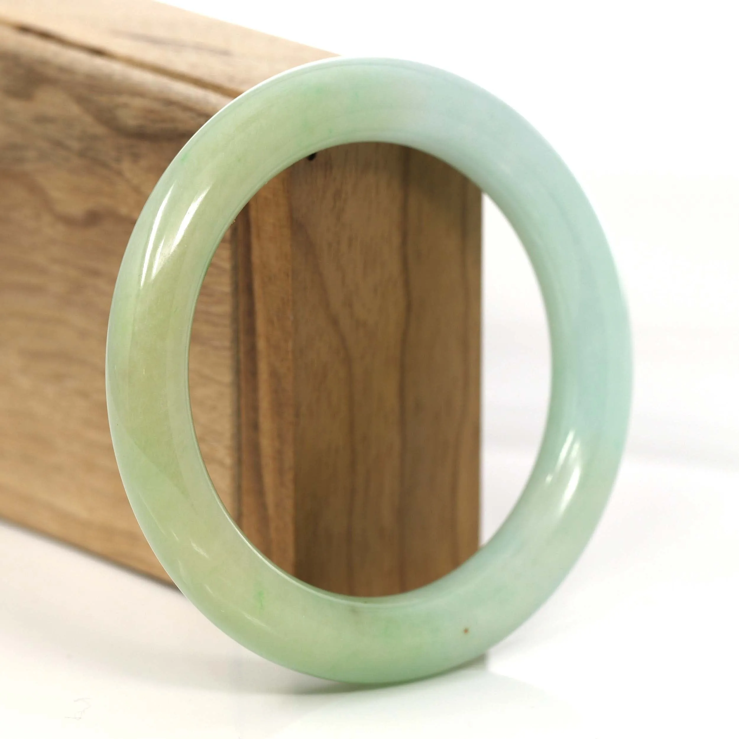 Yellow Blue- Green Jadeite Jade Round Bangle Bracelet (57.61 mm) #918